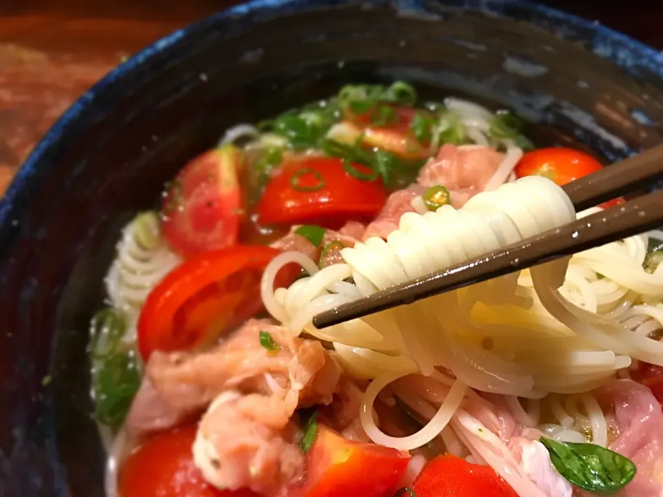 生ハムとミディトマトのマリネそうめん5|半田手延べそうめんの店 阿波や壱兆さん