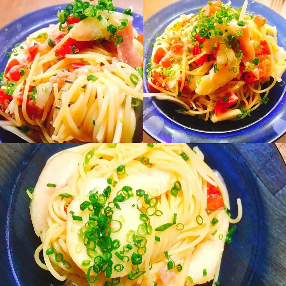 片岡護シェフのレシピ 桃のパスタ    #桃 #片岡護シェフのレシピ #スパゲティ #冷製パスタ #生ハム|ta2ya_ta2yaさん