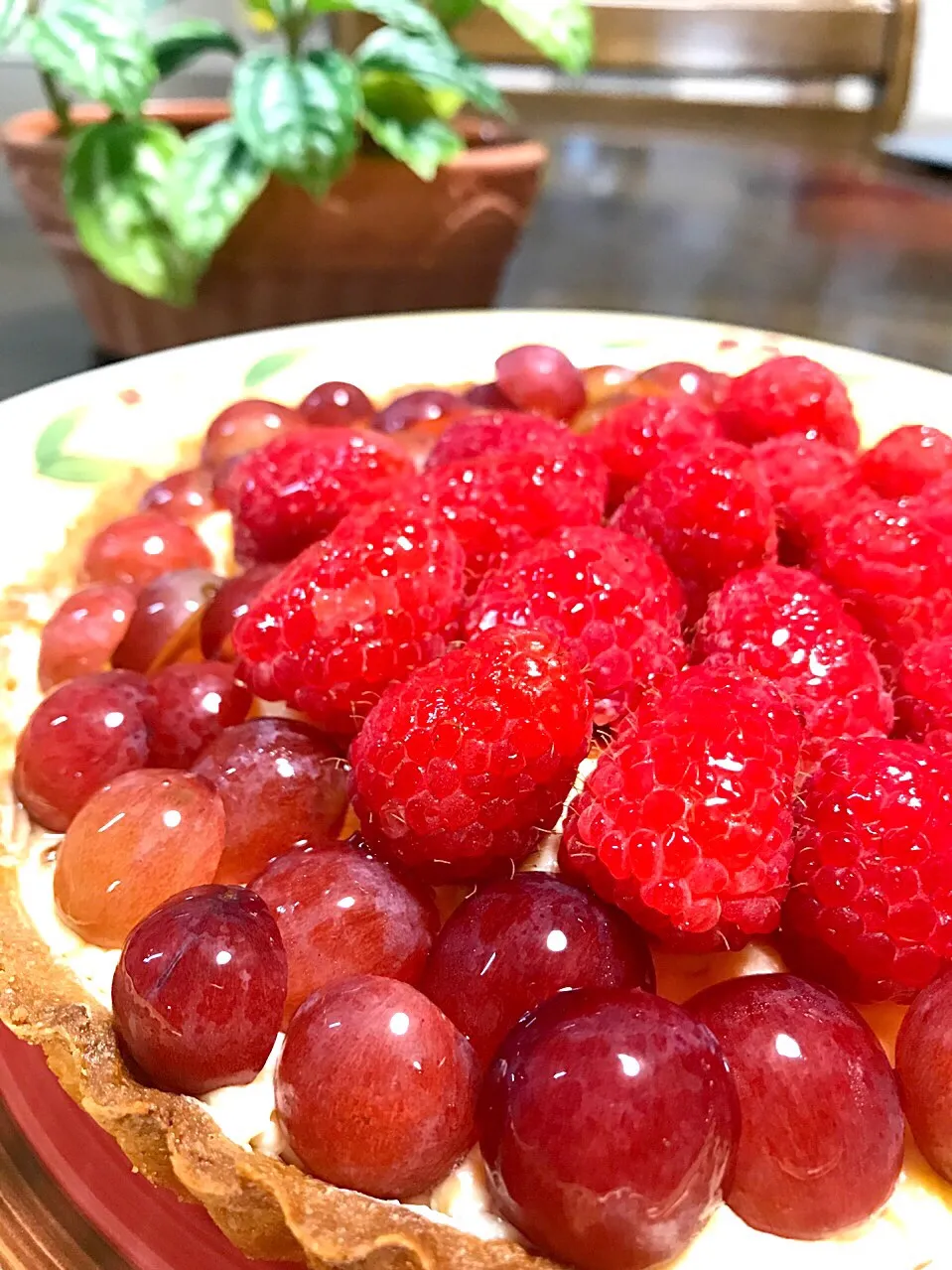 Snapdishの料理写真:ラズベリー🍓とぶどう🍇のタルト🍰|lalapoさん