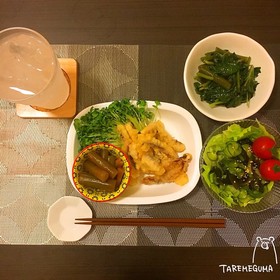 ＊する天 ＊空芯菜炒め ＊フキ煮 ＊酢の物|たれめぐま◡̈✩*さん