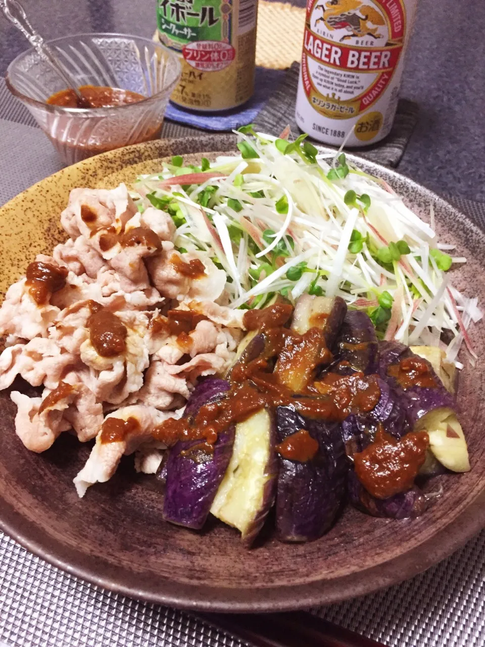 豚しゃぶと蒸し焼きナスのニンニク味噌|ほっけまんさん