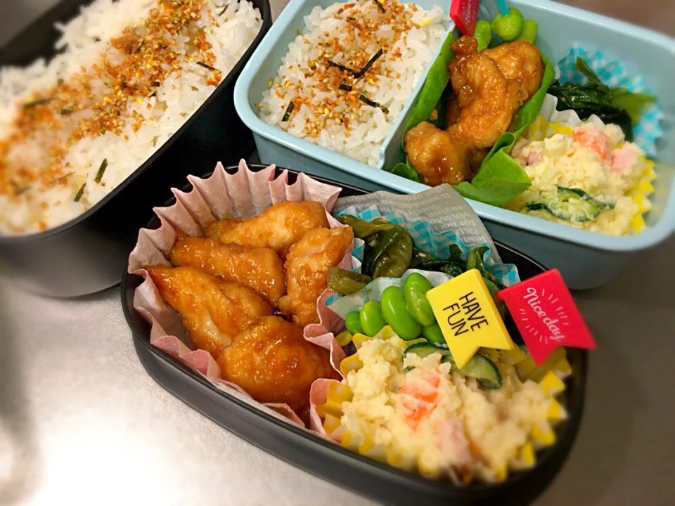 Snapdishの料理写真:2017.8.8🌻
お弁当🍙
#寝坊弁当 
#ささみの照り焼き
#ポテトサラダ|makkkkkoさん