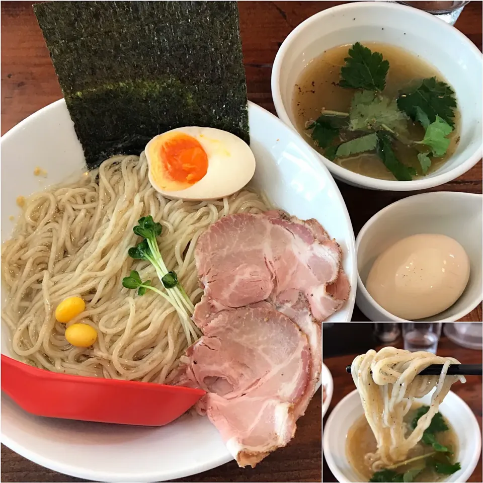 Snapdishの料理写真:かにとはまぐり出汁の昆布水つけ麺＋味玉@ジョニーの味噌(三ノ輪)|塩豚骨さん