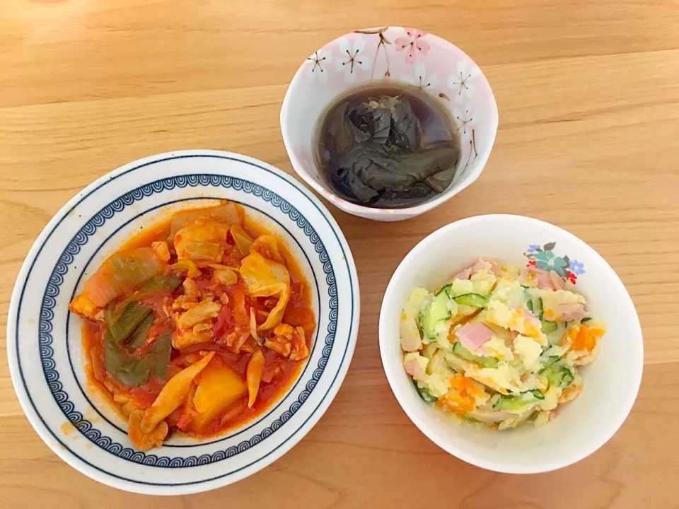 トマト煮、ポテトサラダ、茄子煮浸し|ほなさん