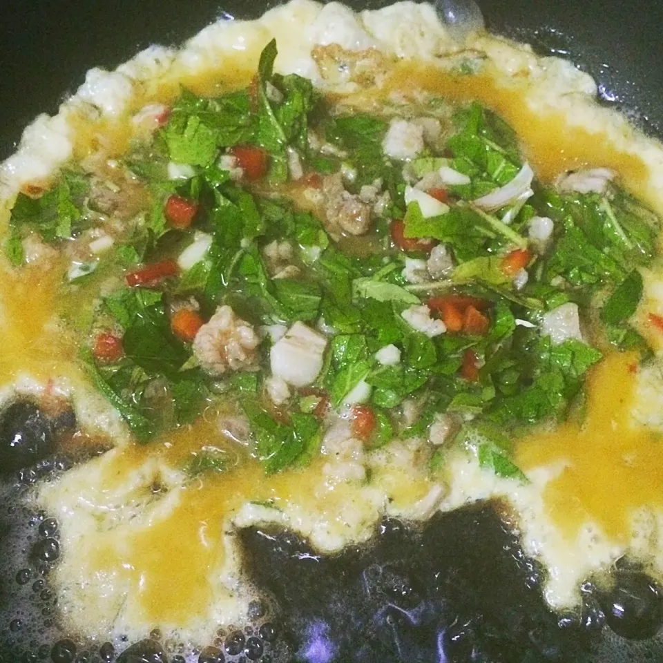 ไข่เจียวหมูสับกระเพรา basil and minced pork omelette|SaSaさん