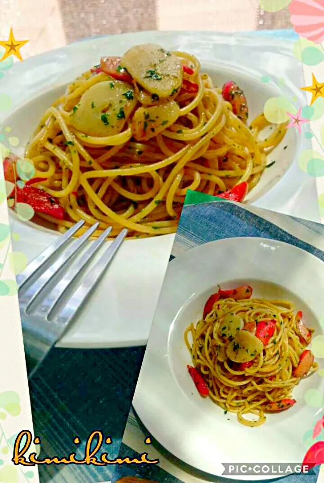 Snapdishの料理写真:#今日の昼うちパスタ
赤ウインナー活躍…
私流簡単ペペロンチーノ|kimi=kimi🌼Kitchenさん