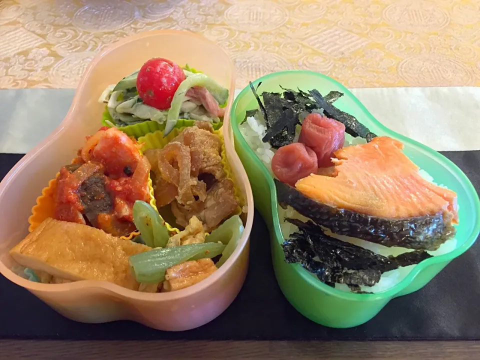 Snapdishの料理写真:私のお弁当🍱焼肉、ナスのトマト🍅煮付けなど、|もなかさん