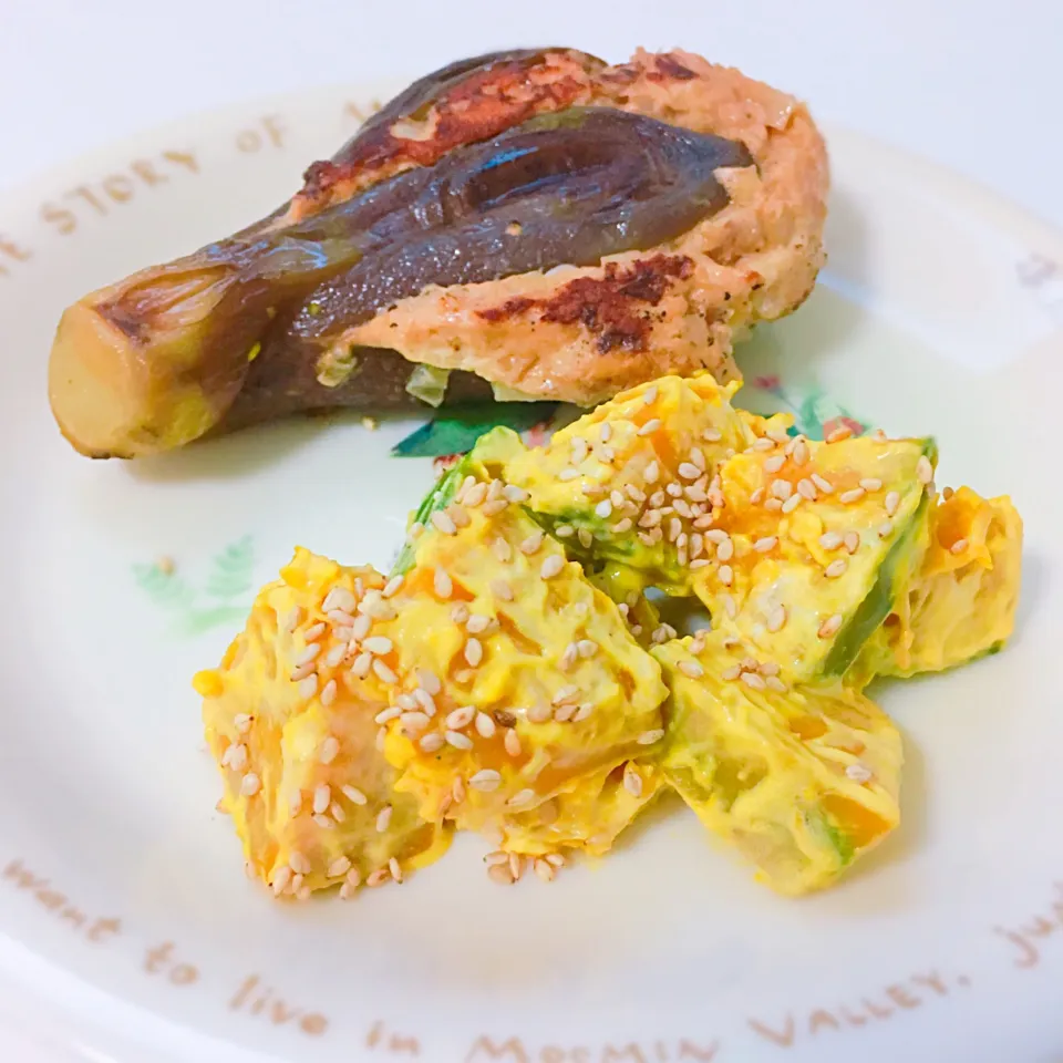 Chicken stuffed eggplant and sesame pumpkin|Yukiさん