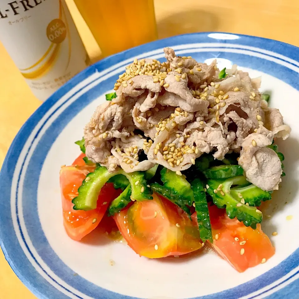 ゴーヤの苦味がたまらな〜い😆 🥗ゴーヤとトマトの豚しゃぶサラダ|たまこっこさん