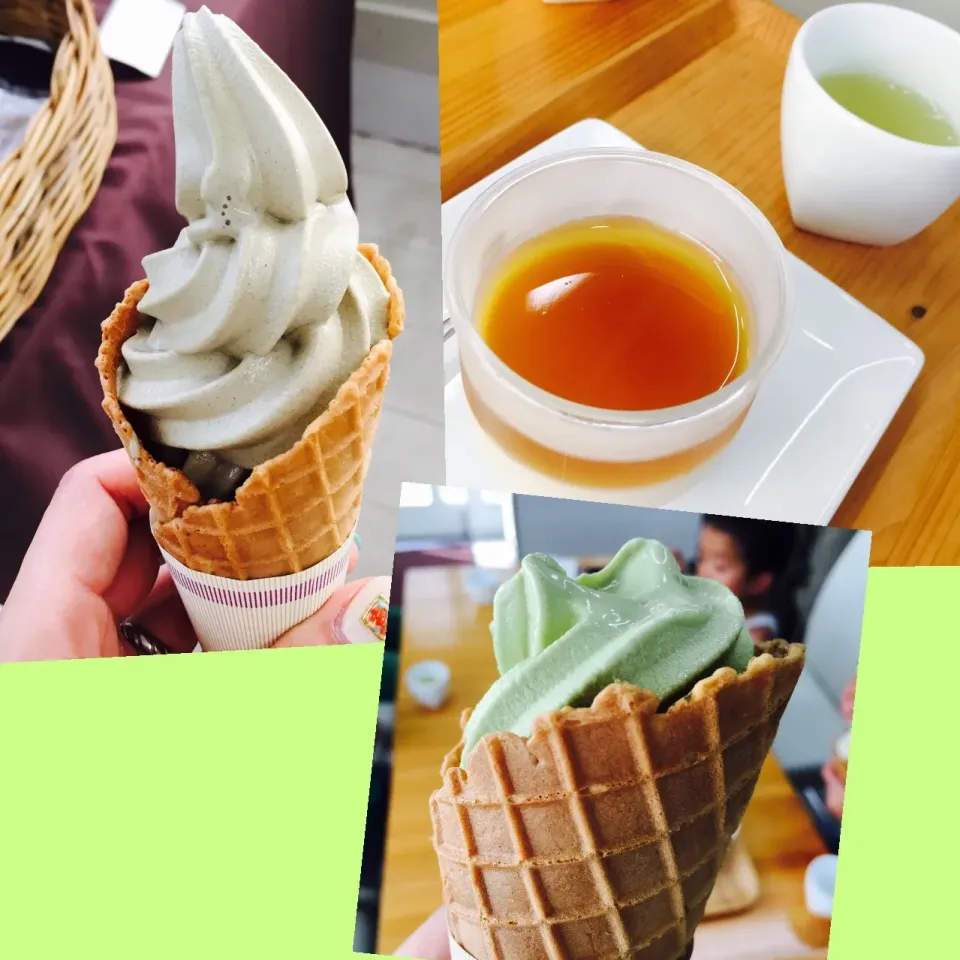 Snapdishの料理写真:#ほうじ茶ソフト
#煎茶ソフト
#ほうじ茶プリン
#かぶせ茶プリン
#池川茶園|tuyet716さん