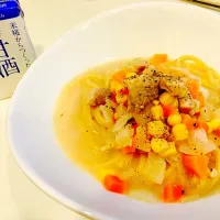 Snapdishの料理写真:甘酒のスープパスタ|sakaiさん