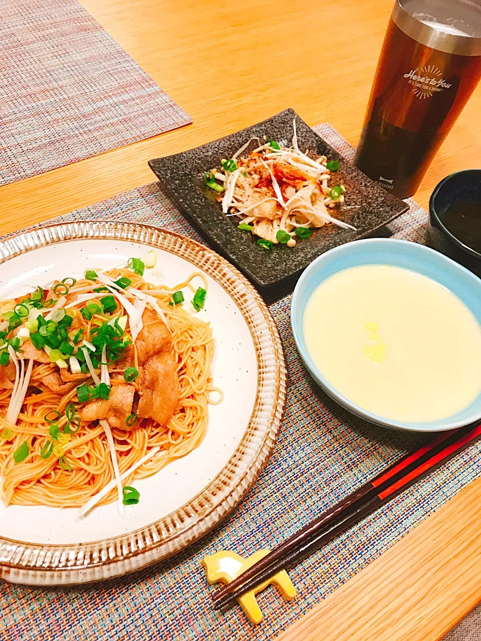 Snapdishの料理写真:#そうめん#えのきのバター焼き#とうもろこしスープ#もずく酢|ともみさん