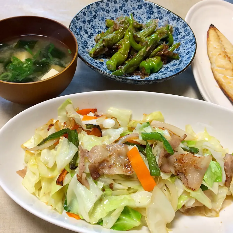 豆腐とわかめのお味噌汁、野菜炒め  他|hamamaさん