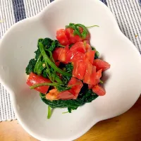 Snapdishの料理写真:ampalaya leaves with tomato salad|Cion Komineさん