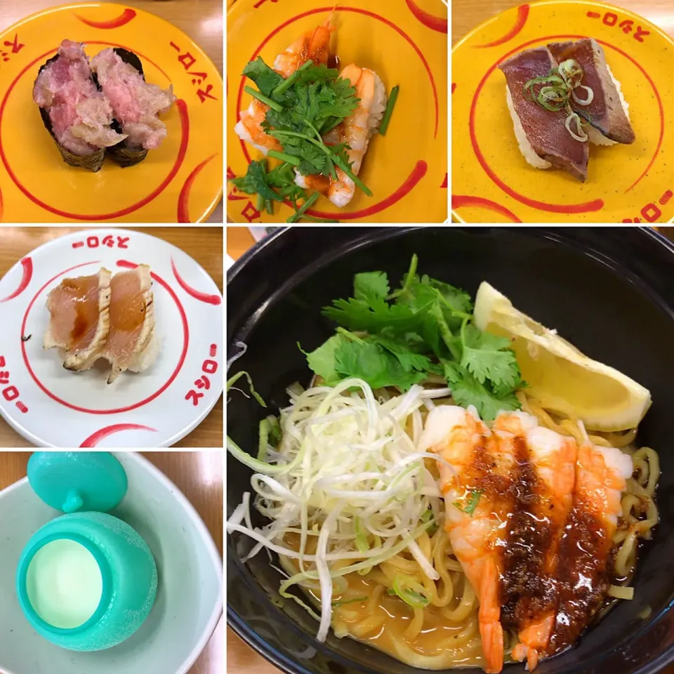 チュチロー   濃厚海老みそ🦐まぜそば🍜パクチー 鰹の塩たたき びん長鮪塩レモン 牛塩カルビ パリっと天然まぐろたたき身 クリームソーダシャーベット|るみおんさん