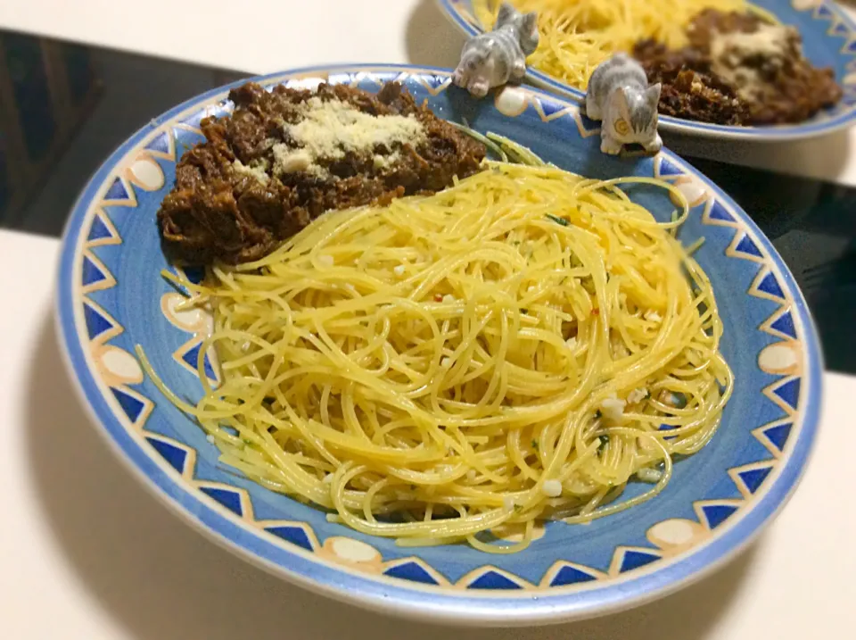 ペペロンチーノに三日間かけて作った4日目のカレーをトッピング|Takeshi  Nagakiさん