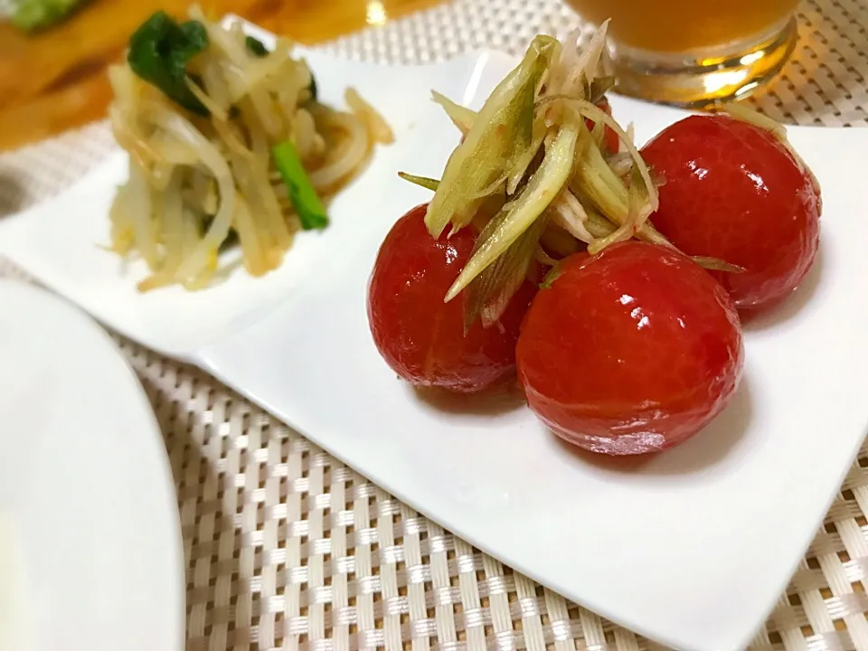 ミニトマトを湯むきしミョウガとマリネに💕|♡non♡さん