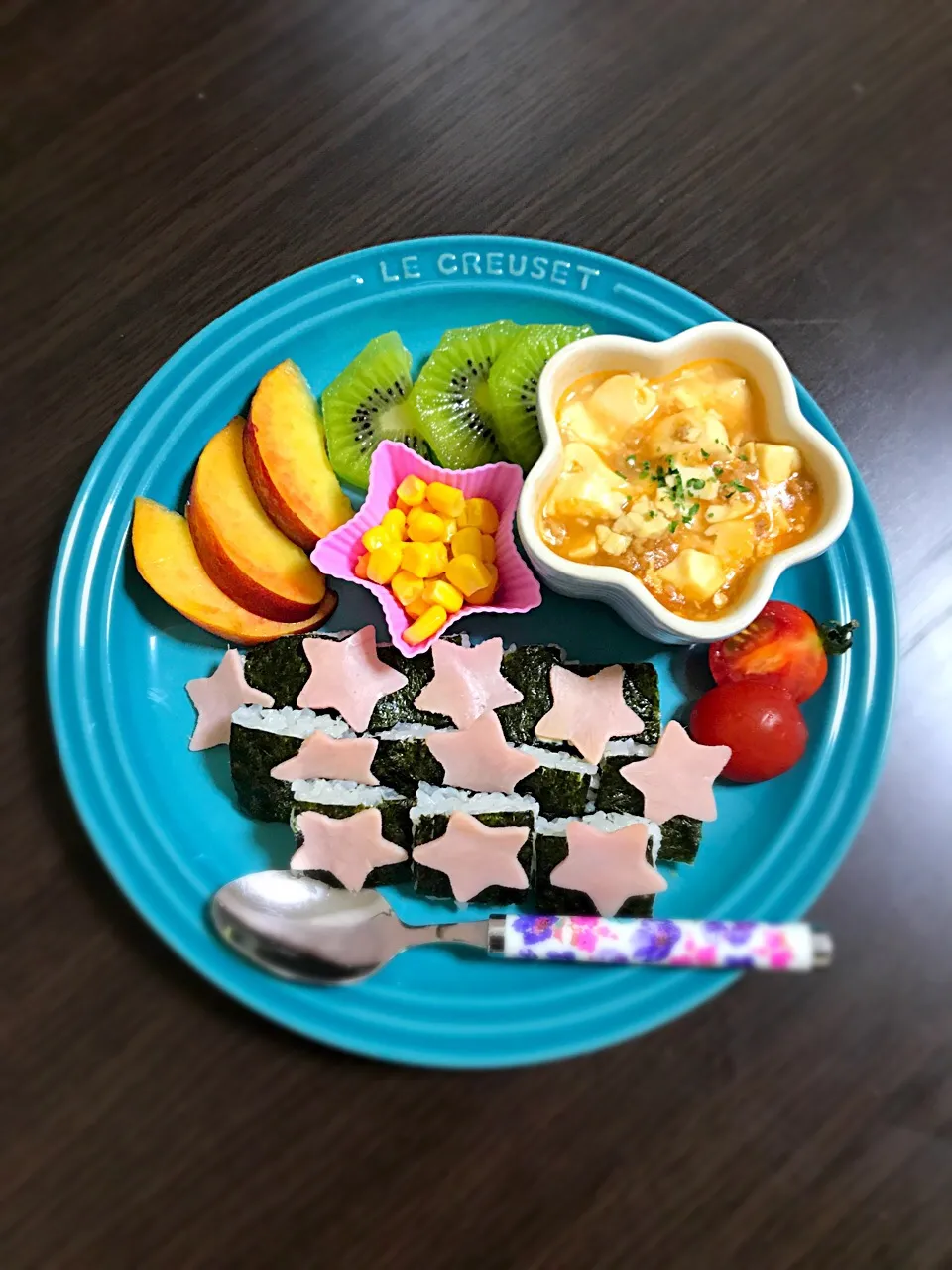 Snapdishの料理写真:8/15❁息子離乳食 朝ごはん☀️
おにぎらず
ロースハム
麻婆豆腐
プチトマト🍅
コーン🌽
キュウイ🥝
ネクタリンピーチ🍑|つんさん