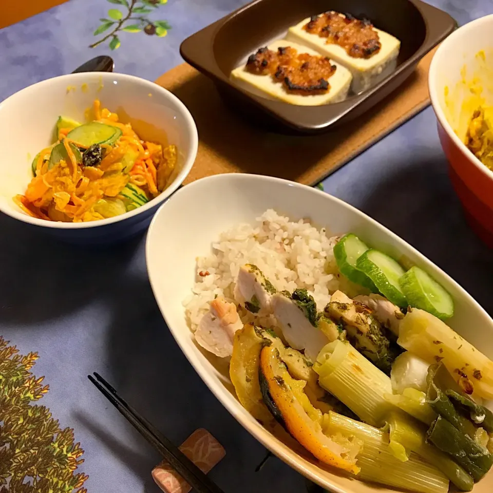 鶏胸肉のグリル かぼちゃのサラダ 豆腐の金山寺みそ田楽|ゼニコさん