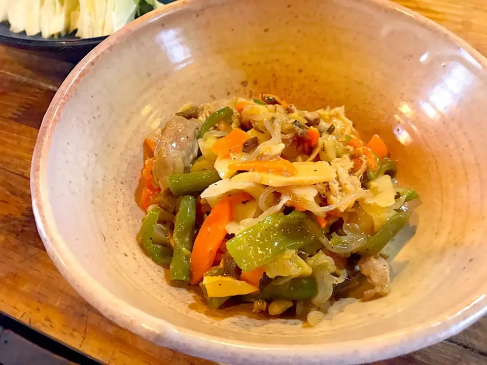 おはようございます
【朝の賄い】
#亀戸養生料理オスギ 
糸こんにゃくの焼きそば|亀戸 養生蕎麦 高のさん