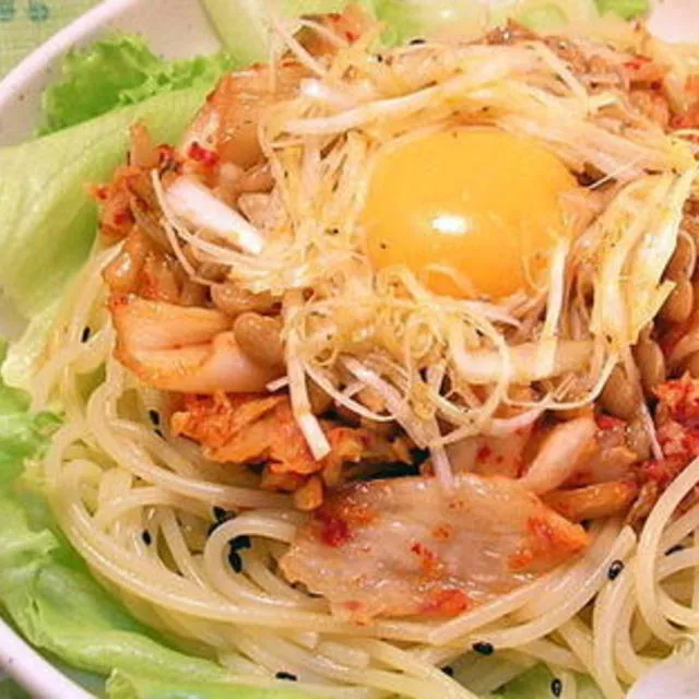 Snapdishの料理写真:パスタ職人さんのキムチ納豆冷製パスタ #レシピブログ #RecipeBlog|レシピブログさん