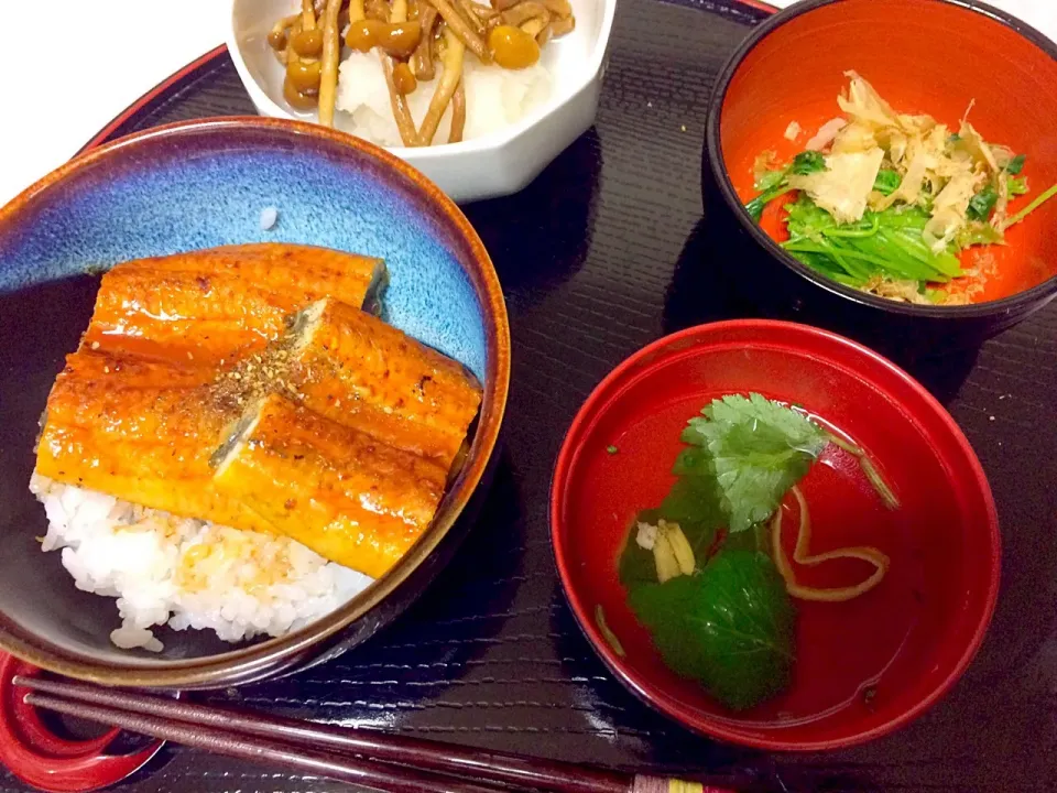 Snapdishの料理写真:うな丼❤
うなぎのタレは美味しいけど塩分と糖分がいっぱい〜😅なのでご飯に少しだけかけて、うなぎのはお酒をかけて蒸し焼き。良い具合の優しい味になります。|ナタママさん