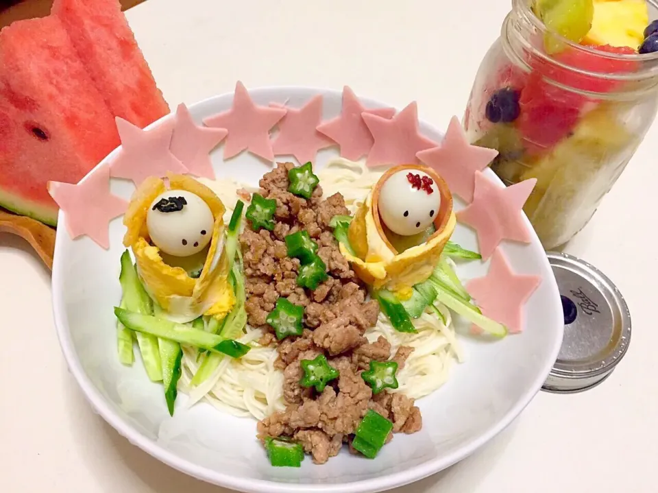 #そうめん#七夕#たなばた#スイカ#キャラご飯|あゆさんさん