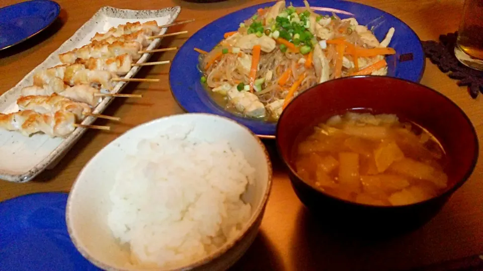 鶏もやしの春雨炒め&自家製焼き鳥|Emiko Kikuchiさん