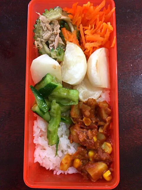 ゴーヤ、ツナ、人参、蕪、きゅうり、カレーの残り#curry #vegetable #夏野菜 #lunch #お弁当 #|aiさん