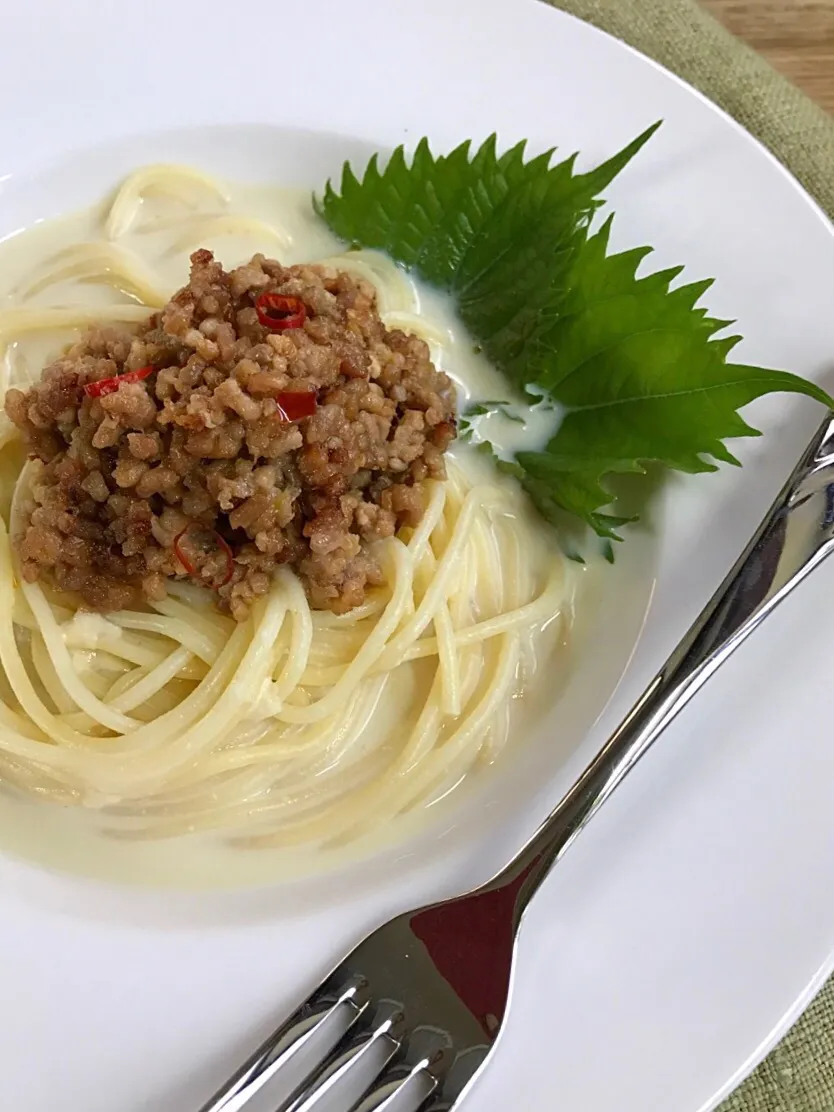 冷製 担々スパゲティ♡ 豆乳白味噌仕立てスープで♪|あまねこ🌿さん