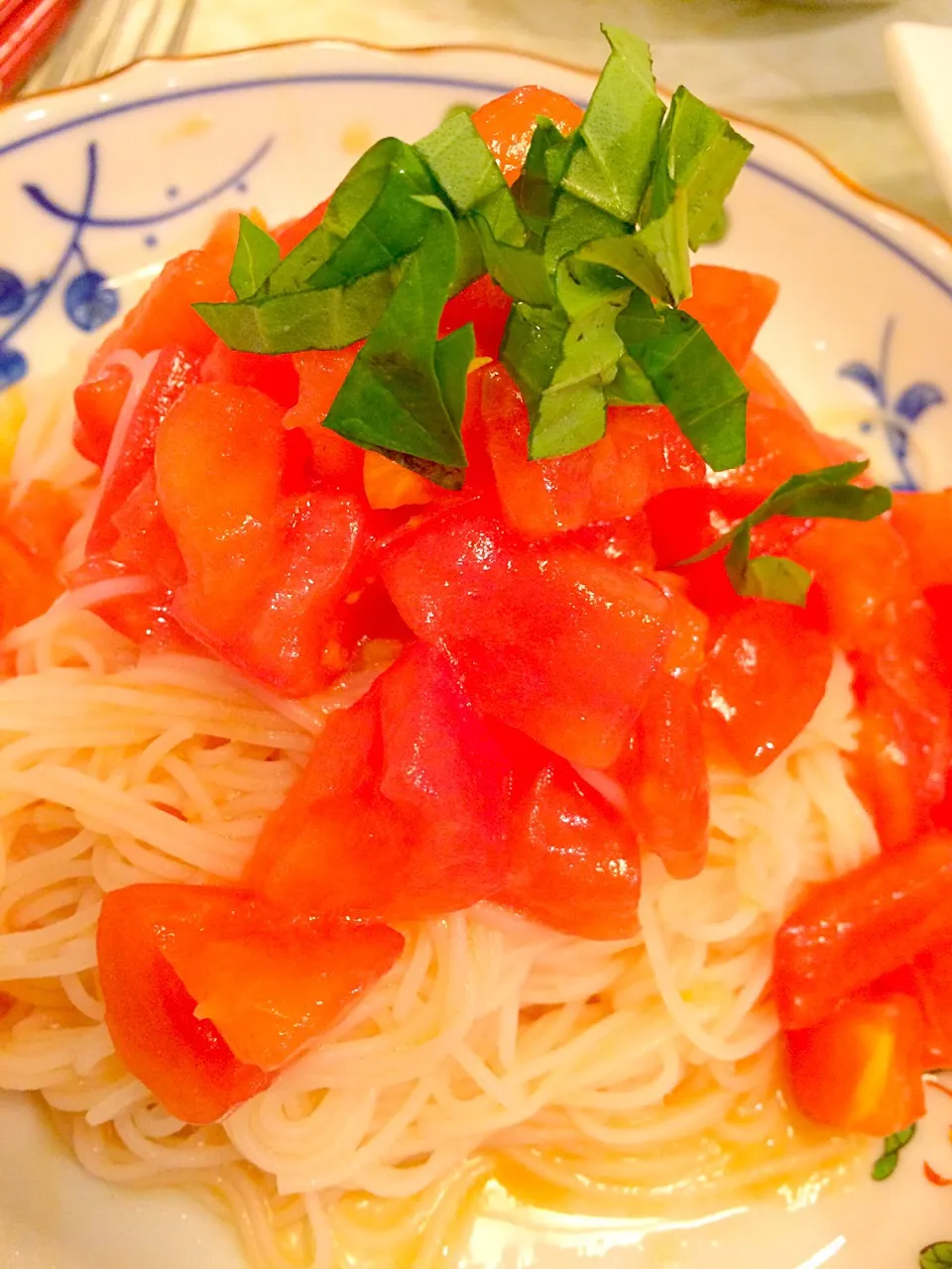 ビーフンの冷製トマトパスタ仕立て|あぷさん