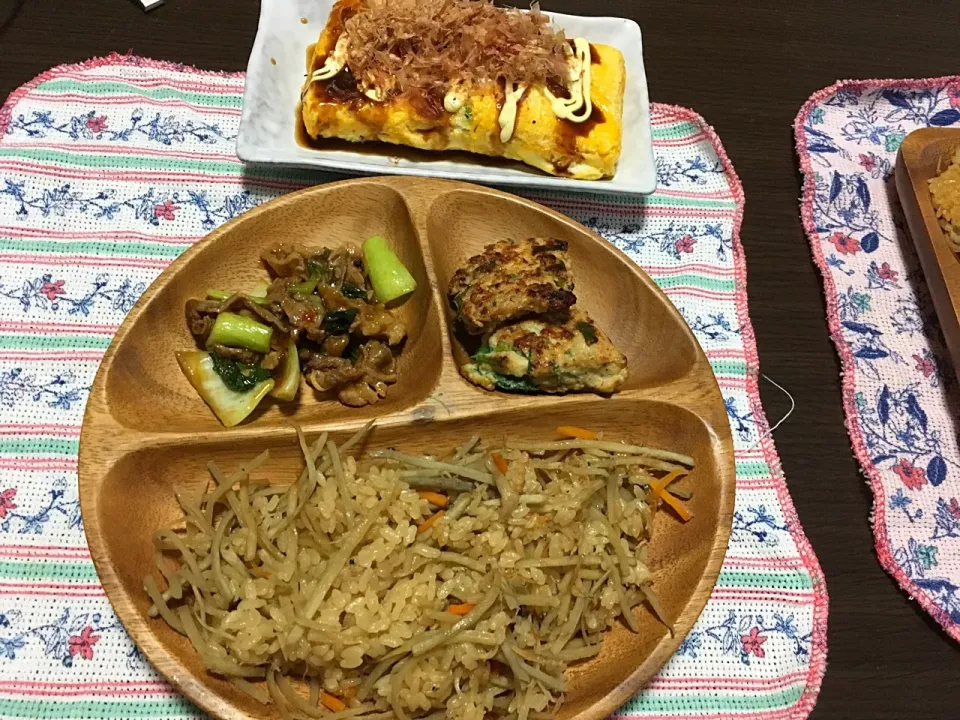 #混ぜご飯#とんぺい焼き風#ニラと鶏肉のチヂミ#チンゲン菜と豚肉の中華炒め|はっしーさん