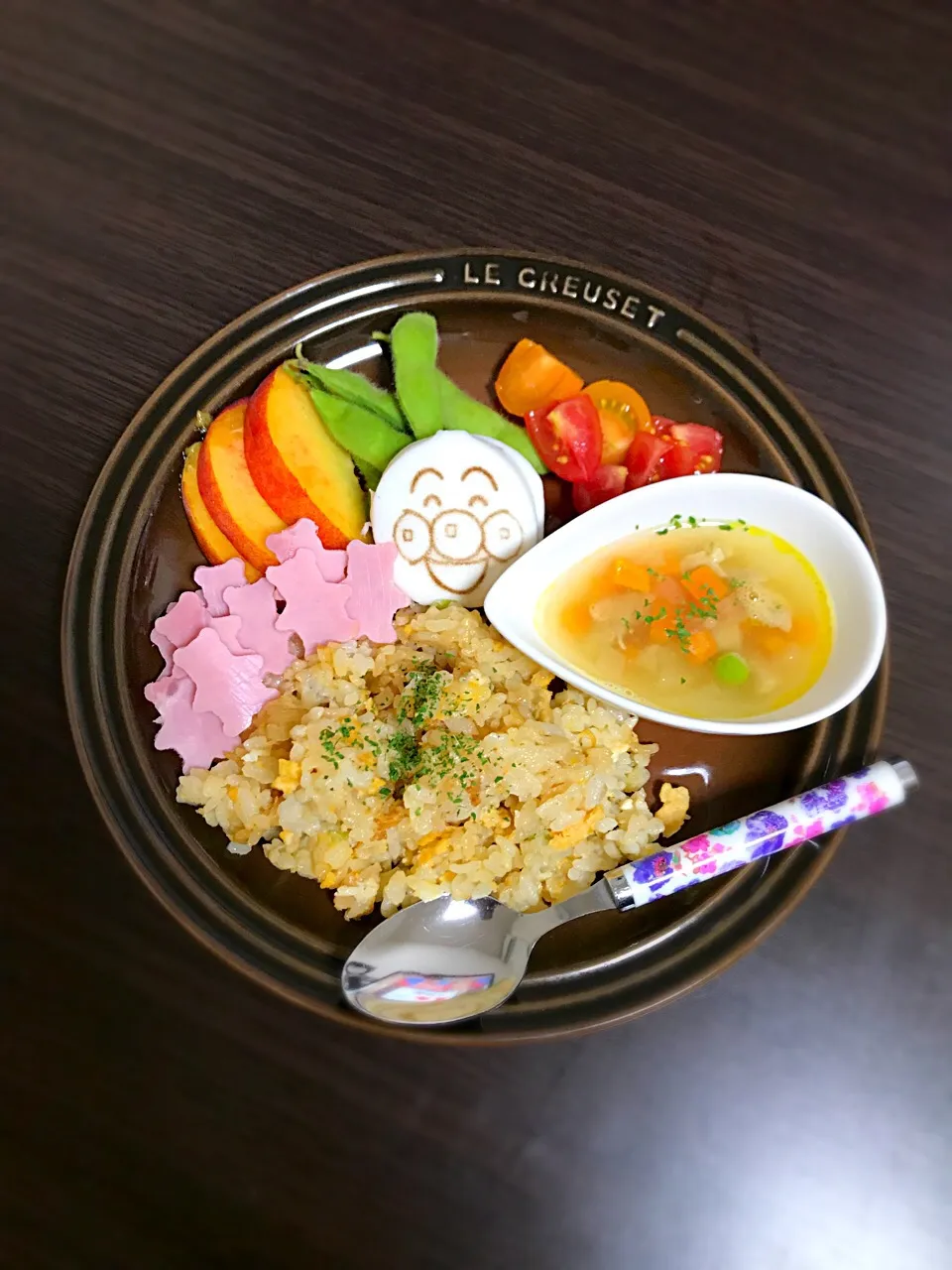 8/20❁息子離乳食 夜ごはん🌟
ちゃーはん
アンパンマンはんぺん
コンソメスープ
枝豆
カラートマト🍅
ロースハム
ネクタリンピーチ🍑|つんさん