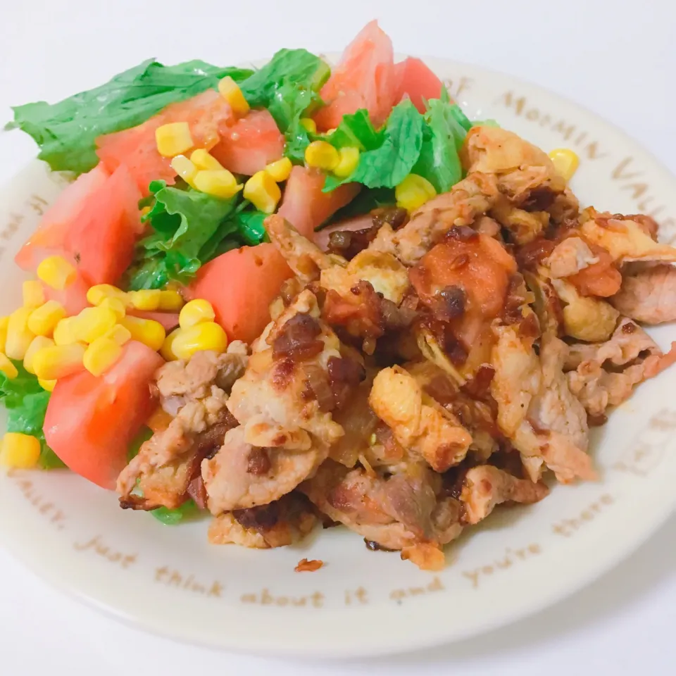 Pork and deep fried tofu in tomato based sauce and salad|Yukiさん