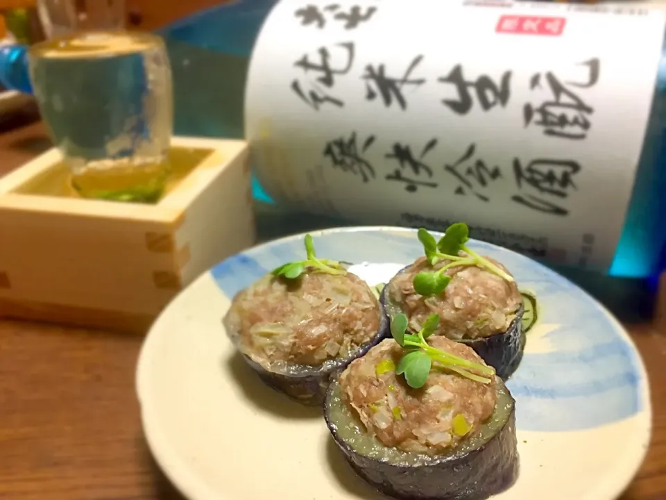 Snapdishの料理写真:🍆茄子焼売    🍶【大七 純米生酛 爽快冷酒】|ふぅちゃんさん