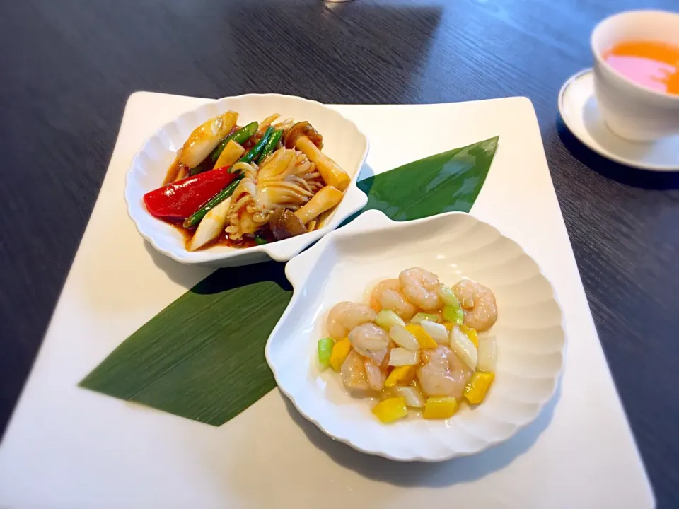 芝海老炒め、イカの辛味炒め|kosukeさん