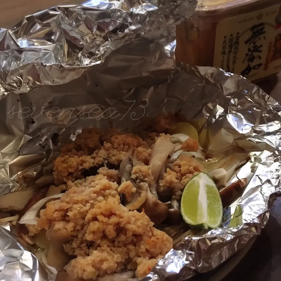 鶏味噌きのこのホイル焼きʕ-̼͡-ʔ#無添加円熟こうじみそ#ひかり味噌|七海さん