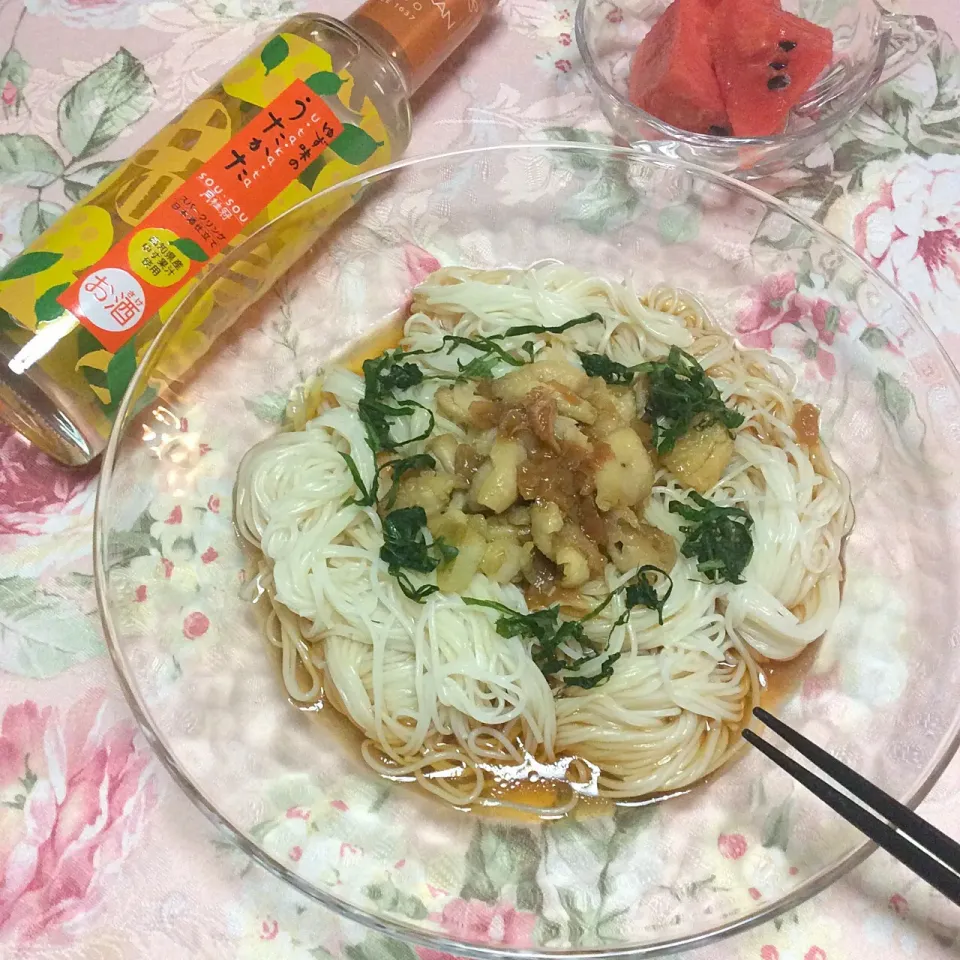 鶏皮の梅しそ素麺晩ご飯💕|夢ーテルさん