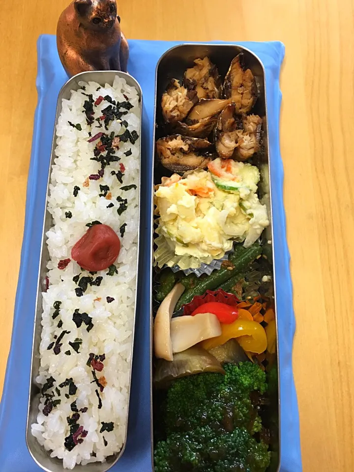 イワシ煮 ポテトサラダ インゲン胡麻和え 野菜のマリネ ブロッコリー弁当。お盆休み終了！|Kumiko Kimuraさん