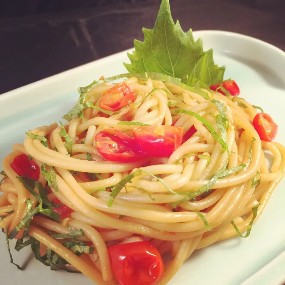 Homegrown Perilla Leaves And Tomato Pasta For Meatless Monday|mamaeriさん