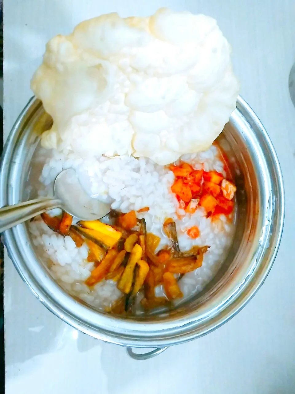 Rice ,mangoe pickle ,pappad , raw banana stir fry|preetha mary thomasさん