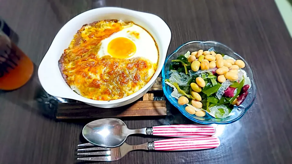 焼きカレー、海藻と豆のサラダ|サトリさん