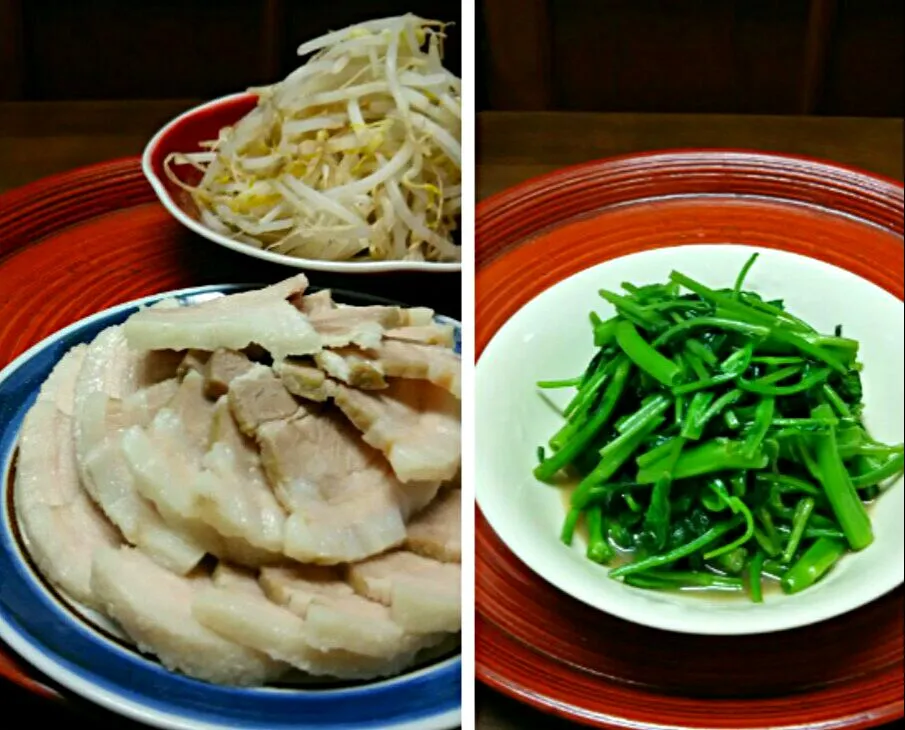 茹で塩豚と空芯菜の炒めもの|あらいぐまのしっぽさん