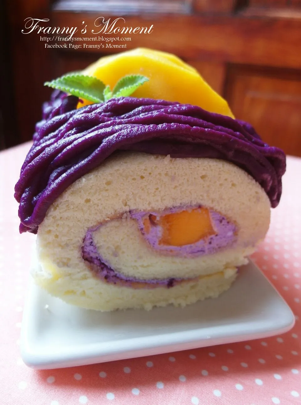 Purple sweet potato cake roll with mango|Frannyさん