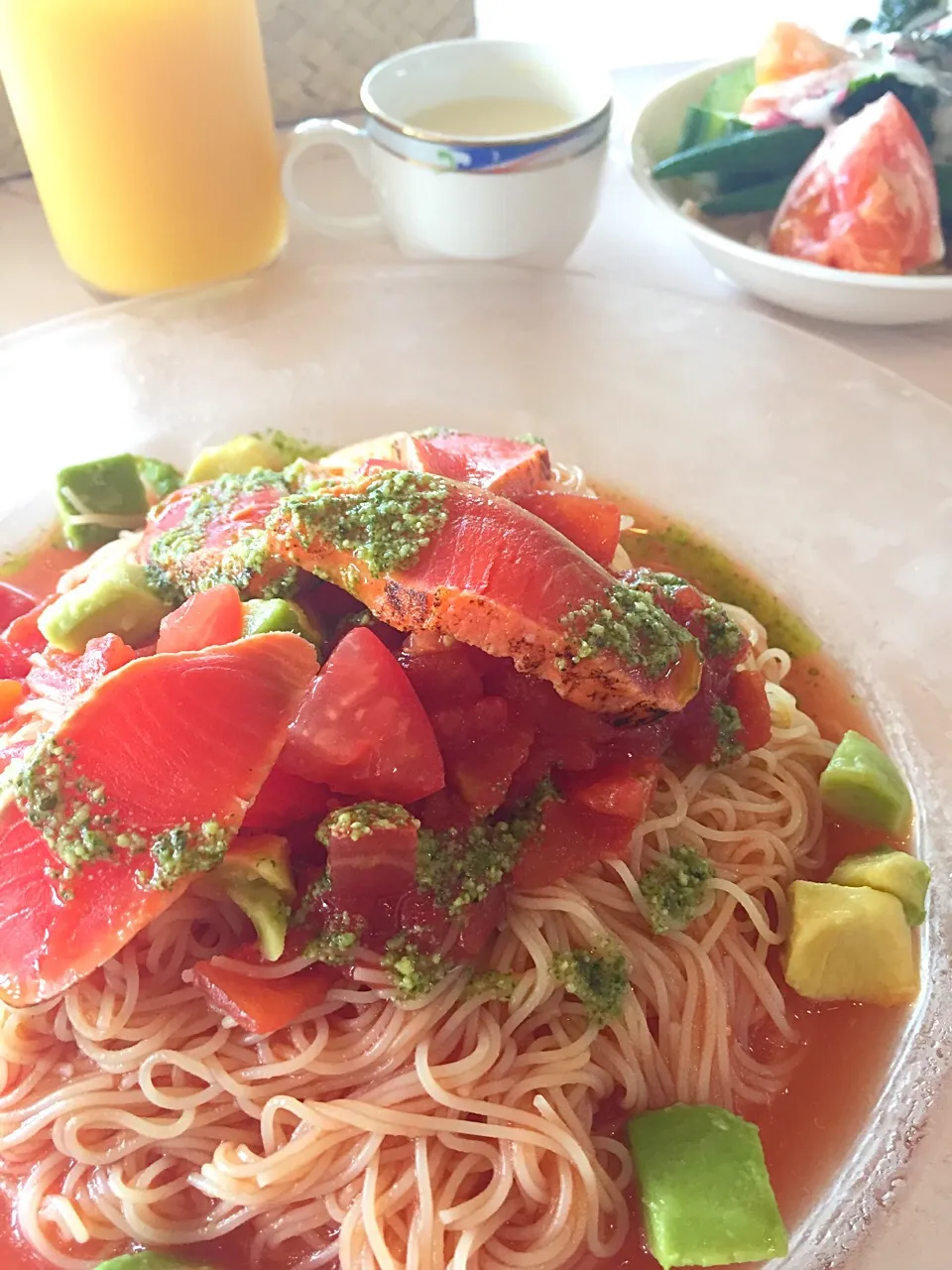 冷製スパゲッティ 今日のお昼はレストランランチ|ゆかりすさん