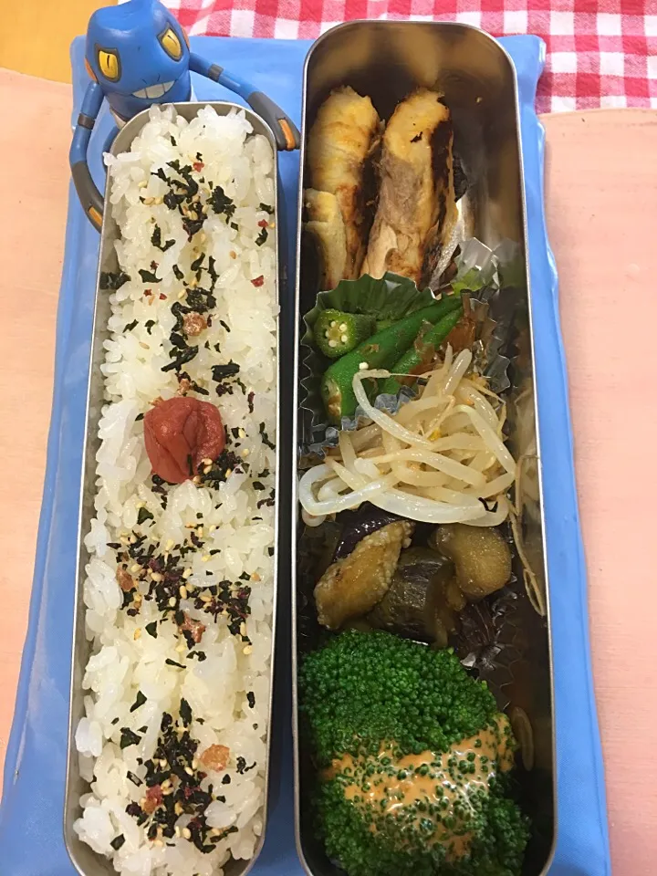 さわらの西京焼き オクラおひたし もやしナムル 茄子炒め煮 ブロッコリー弁当。|Kumiko Kimuraさん