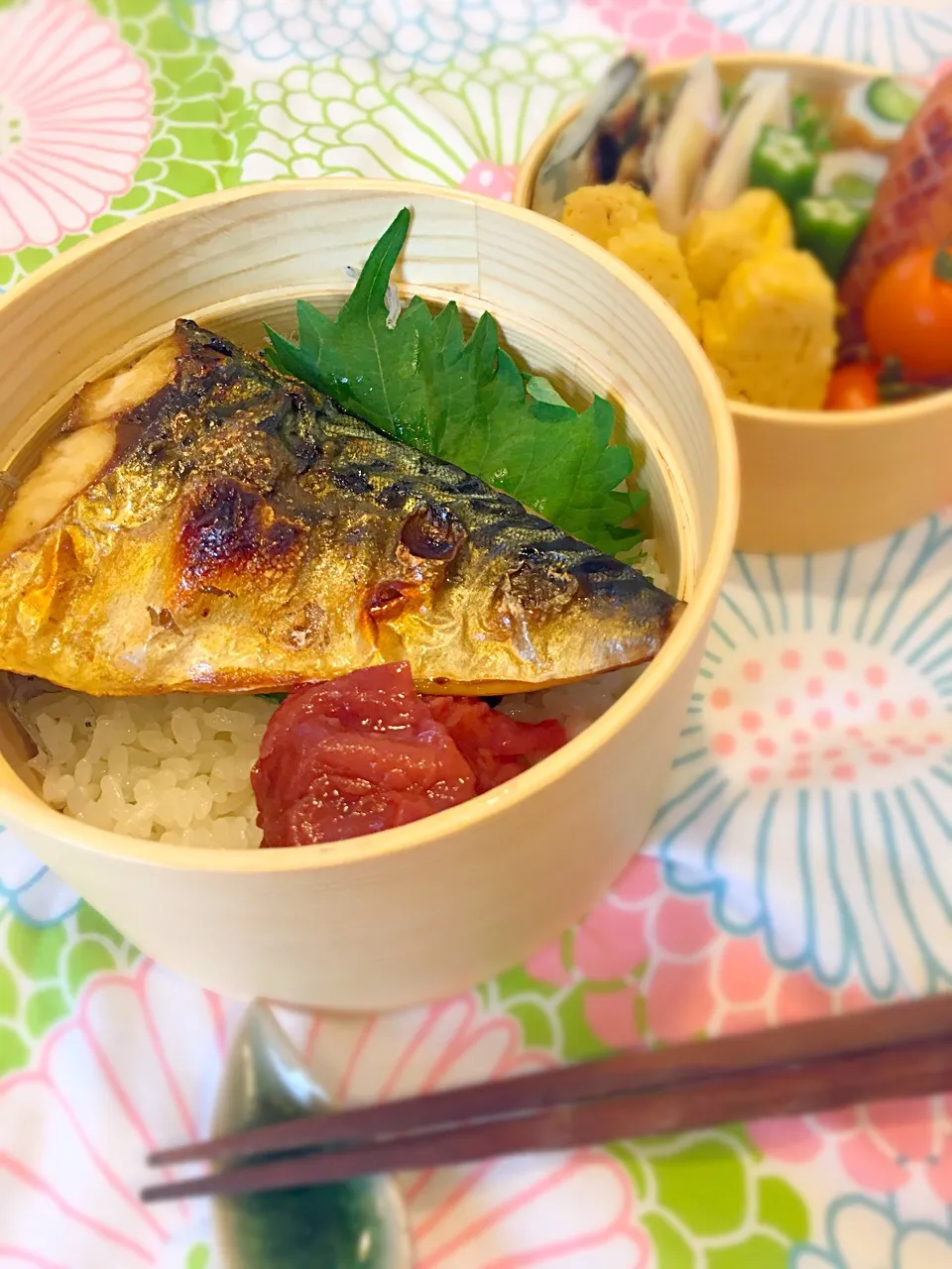 Snapdishの料理写真:自分弁当。
塩さば焼き弁😋|なかじー。さん