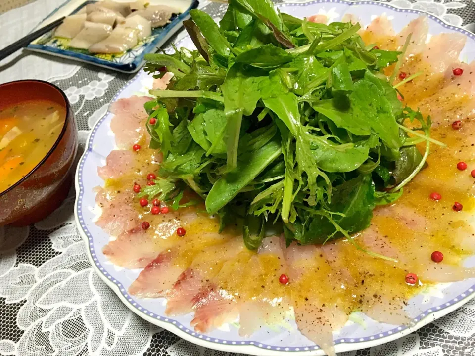 ホウボウのカルパッチョ柚子胡椒風味ソース|長さんさん