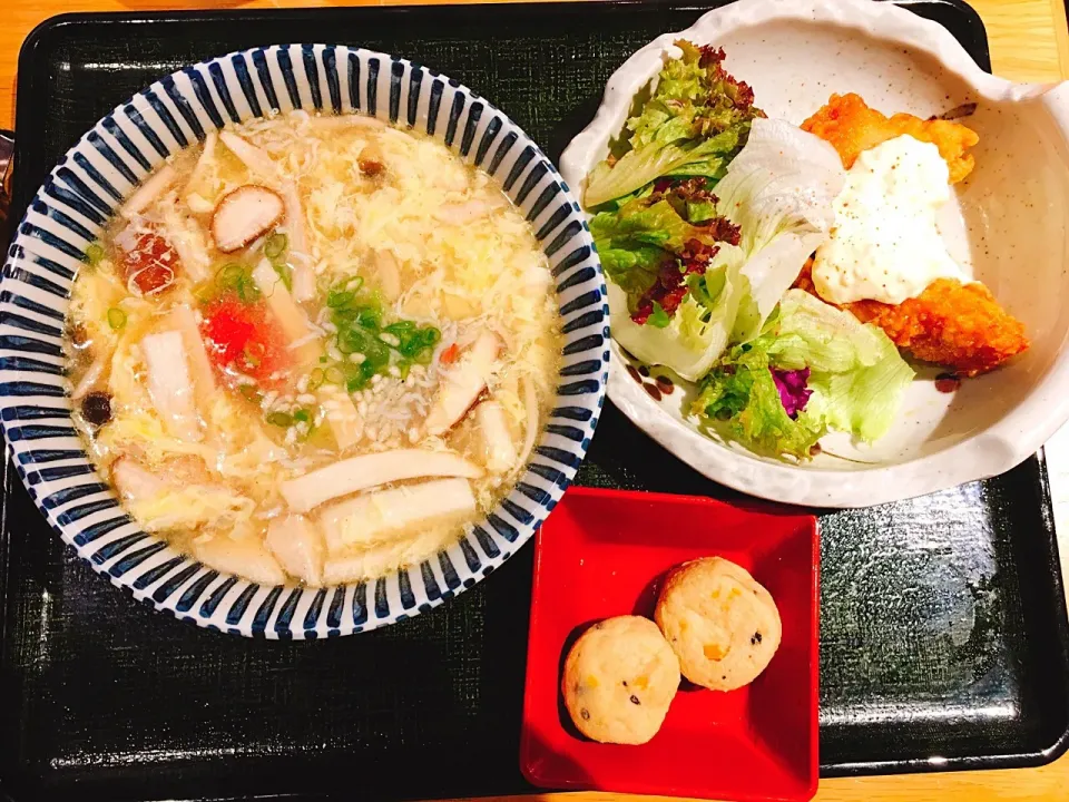 明太子のおかゆ、チキン南蛮、油あげ|キノコ🍄さん