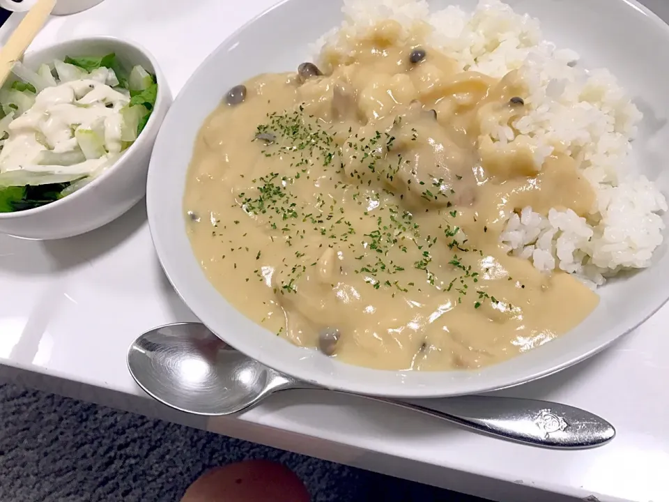 晩飯 シチューオンライス&セロリサラダ🥗♬|Shinichi Kawagoeさん